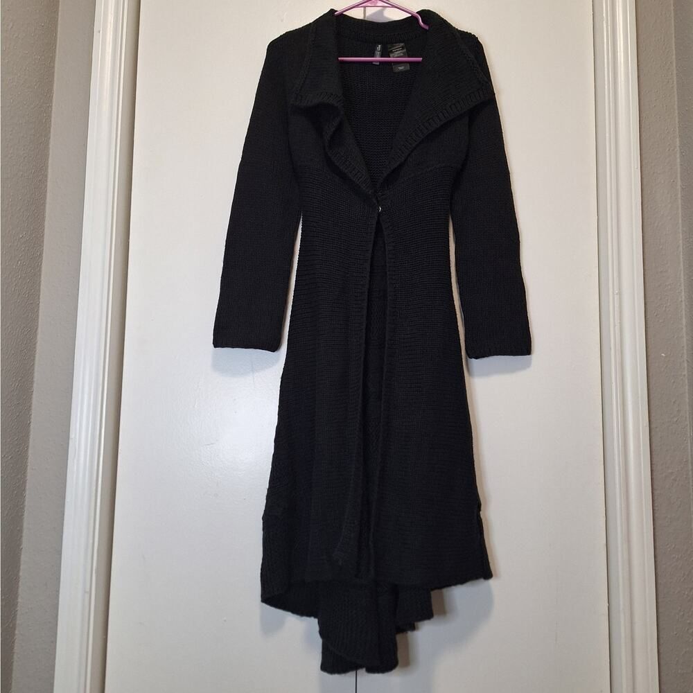 Bisou Bisou Black Knit Coat with Knit Patterns on Coat Tail Size XS
